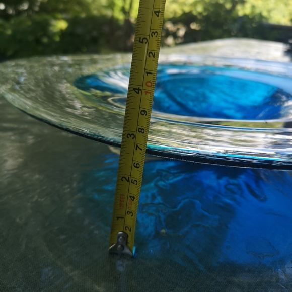 Blue Clear Air Infused Art Glass 17” Decorative Drop Shape Bowl/ Centerpiece - Picture 8 of 8